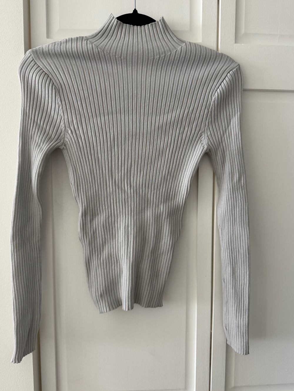 Zara Grey Mock Neck Ribbed Knit Fitted Sweater M